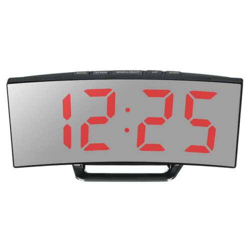 Red LED digital alarm clock with mirror display