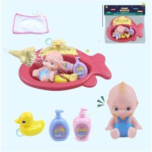 Játékkészlet 3+ éves gyerekeknek, hal alakú fürdőkáddal, baba- és fürdőkiegészítőkkel, vízpermettel, 34x34 cm, több színű, sokszínű