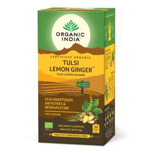 Ceai Tulsi cu lamaie si ghimbir, 25 plicuri, Organic India 131975896