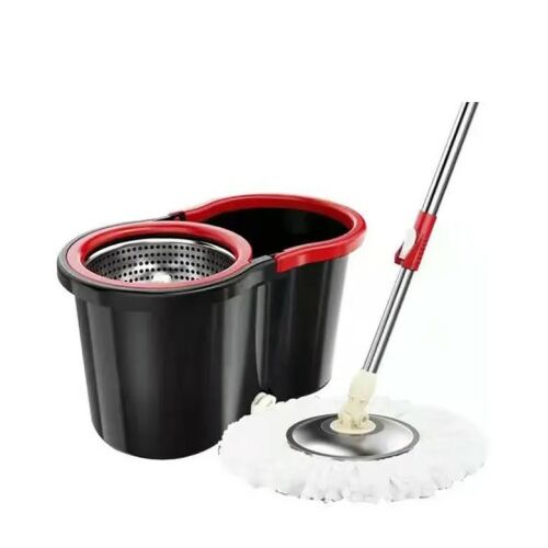KipHome Spin-Mop-Set mit Eimer, schwarz und rot, 8 Liter Fassungsvermögen, mit Ablassstopfen, für den Innenbereich