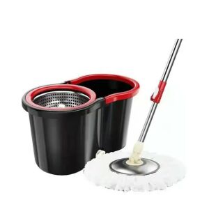Set mop centrifugă KipHome cu găleată, negru și roșu, capacitate 8 litri, cu dop de scurgere, pentru uz interior - Flippy
