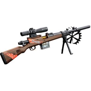 Ultra-realisztikus 98K játékpuska, KipHome, kézi, távcsővel, 10 puha hab golyó, 5 töltény, 103 cm, 14 év+, barna