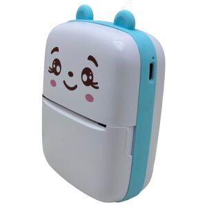 Mini hordozható fotónyomtató, KipHome, USB töltés, Bluetooth, Teddy Bear modell, 12 x 9 x 5 cm, fehér kék
