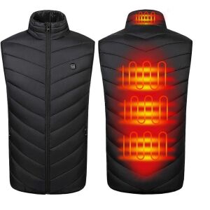 Intelligens fűtött mellény, KipHome, unisex, 2 fűtési zóna, pamut töltelék, 3 hőmérséklet-beállítás, USB töltés, fekete, 100-130 kg, L méret