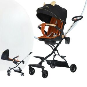 KipHome 3 az 1-ben Sport babakocsi, Fekete, Barna, Összecsukható, Fordítható, 6-36 Hónapos, Napellenzővel, Pohártartóval és Tárolókosárral - Baba & Tipegő