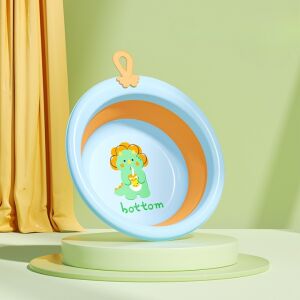 Összecsukható kád gyerekeknek, KipHome, Babakád, Kerek dinoszaurusz mintás, kék, 30x30x3,7 cm, 4L