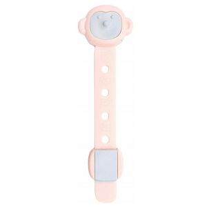 Blocare de siguranță pentru copii KipHome pentru uși și sertare, model maimuță, roz, vedere din față - Încuietori de siguranță pentru copii