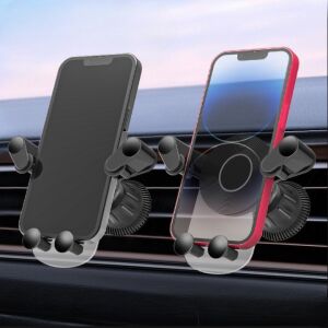 Autós telefontartó, KipHome, szellőzéshez, ABS, klipszekkel, forgatható, 12x9,5x12 cm, fekete-átlátszó
