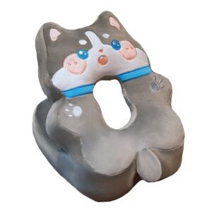 Habpárna, KipHome, irodai, utazási, husky mintás, mosható, pamut töltelék, 8 formájú fejtér, 30x35x30 cm, szürke