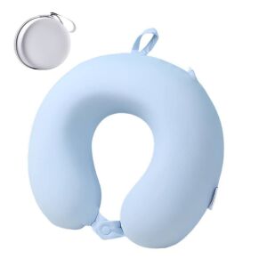 U-alakú utazópárna, KipHome, nyakra és fejre, memóriahabos töltelék, 30x30 cm, kapcsos rögzítőrendszer, tárolódoboz, kék