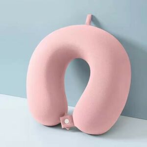 U-alakú utazópárna, KipHome, nyakra és fejre, memóriahabos töltelék, 30x30 cm, kapcsos rögzítőrendszer, tárolódoboz, rózsaszín