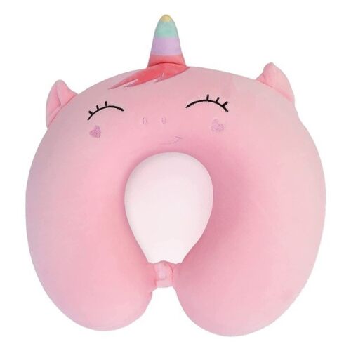 KipHome U alakú utazási párna memóriaházzal, egyszarvú mintával, rózsaszín