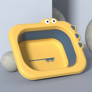 Összecsukható mosdókagyló, KipHome, gyerekeknek, PP/TPE, hordozható, krokodilmintás, 30x24,5x9 cm, sárga/kék