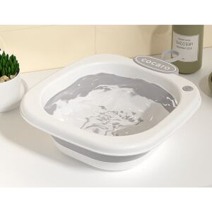 Összecsukható mosdókagyló, KipHome, 1-8 éves gyerekeknek, 28,5x28,5x10 cm, PE+PP, 3,5l, lábmodell, szürke