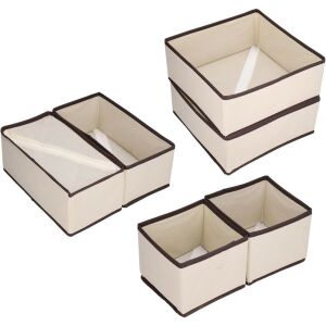 Fiókrendező, KipHome, 3 méret, fehérneműhöz, pólókhoz, zoknikhoz, 6 részes, összecsukható, egymásra rakható, szövet, fehér/barna