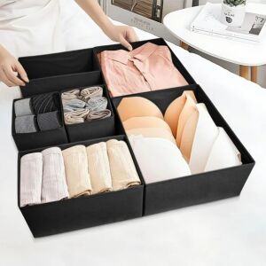 KipHome Schubladen-Organizer-Set, 6 Stück, Faltbar, Stapelbar, für Unterwäsche, Socken, T-Shirts, Schwarz - Lagerung & Organisation