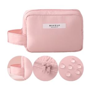 Sminktáska, KipHome, fogantyúval, vízálló anyagból, kozmetikumokhoz, 16 x 11 x 7 cm, rózsaszín