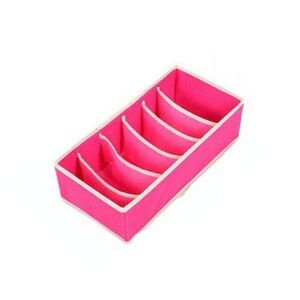 Tárolódoboz, KipHome, Fehérneműhöz, Zoknihoz és Melltartóhoz, Textil anyag, 6 rekeszes, 32 x 16 x 10 cm, rózsaszín