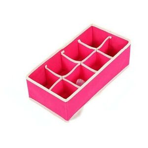 Tárolódoboz, KipHome, Fehérneműhöz, Zoknihoz és Melltartóhoz, Textil anyag, 8 rekeszes, 32 x 16 x 10 cm, rózsaszín