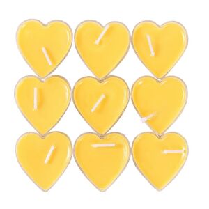 9 db-os szív alakú gyertya készlet, KipHome, Valentin-napra, Citrus illat, Égési idő 3,5 óra, Paraffin, 4 x 2 cm, Sárga