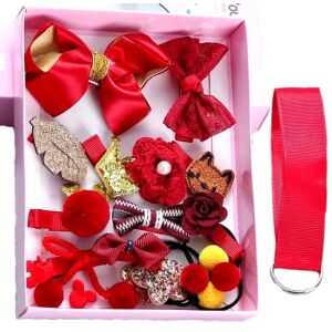 18 db-os klipszkészlet kislányoknak, piros, különböző méretű 6 cm-től 1 cm-ig
