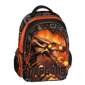 Dragon Iskolai hátizsák, schwarz-oranger Rucksack mit Drachen-Design, Schulranzen - Nonbrand Schultaschen, Ranzen