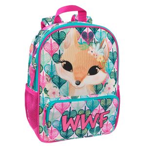 WWF Illustrato Vorschulrucksack mit Fuchsdesign, Rosa und Grün, Vorderansicht - Rucksäcke & Taschen für Kindergarten