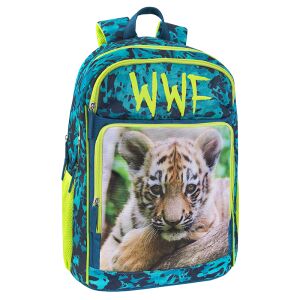 Vorderansicht des WWF Fotografico Schulrucksacks mit Tigerdruck, blau und grün - Nonbrand Schultaschen, Ranzen