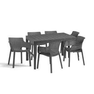 Zestaw mebli ogrodowych Evyon 6+1 w kolorze szarym, meble ogrodowe na taras, stół i krzesła - Zestaw ogrodowy