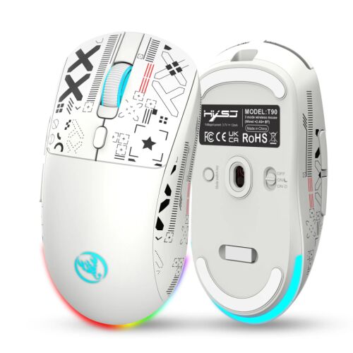 Androtek T90 fehér vezeték nélküli gaming egér, 3 mód, állítható DPI, RGB háttérvilágítás - Egér