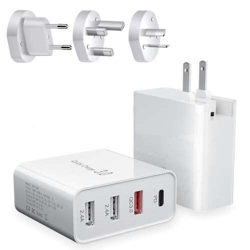 45W ładowarka USB z 4 portami, Quick Charge 3.0, PD i wymiennymi wtyczkami