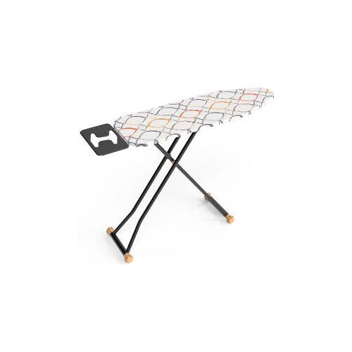 Lamart LT8095 PLUS vasalódeszka geometrikus mintás huzattal, fekete váz, állítható magasság, gőzölős vasaló tartóval