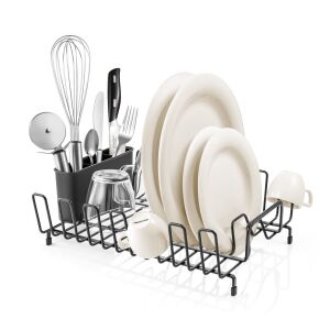 Tescoma ONLINE dish rack with plates, glasses, and utensils - Tescoma