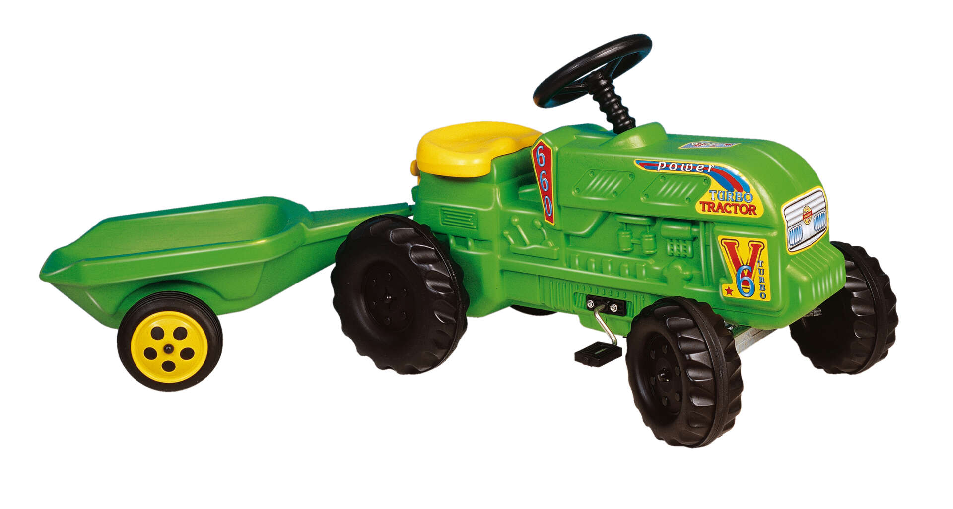 Farmer pedálos Traktor utánfutóval #zöld-sárga
