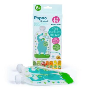 Petite and Mars Papoo Original reusable food pouches, 6 pack, elephant design - Petite&Mars