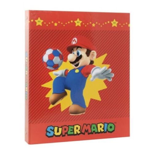 Dosar Super Mario Sport cu 2 inele, roșu, cu Mario jucând fotbal