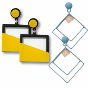 Szett, 2 pár Royal Deluxe fülbevaló, sárga és kék, arannyal díszítve