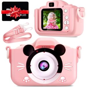 Rosa Kinderkamera mit Minnie Mouse Design, 4GB Speicherkarte, Gurt und Schutzhülle - Foto, Video & Optik