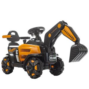 Jucărie excavator electric KipHome pentru copii, portocaliu și negru, vedere din spate - Flippy