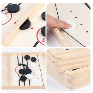 Interaktív csocsójáték, KipHome, jégkorong típus, fa, 10 játékdarab, +4 év, 35 x 22 cm, többszínű