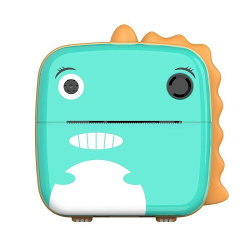 Camera Instantanee pentru Copii, KipHome, Camera Frontala + Selfie, cu Functie de Printare, Cablu USB-C, Bluetooth, Compatibil iOS/Android, Model Dinozaur, Snur Inclus, Verde
