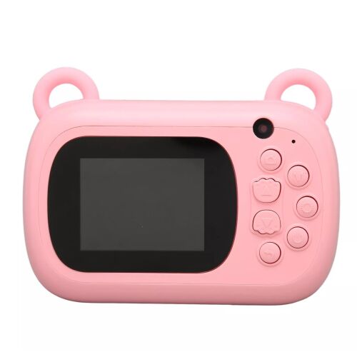 Rózsaszín KipHome instant kamera gyerekeknek nyuszi mintával, elülső és selfie kamera, nyomtatási funkció, USB-C kábel, Bluetooth, kompatibilis iOS/Androiddal, app nyomtatás