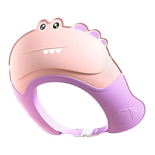 Zuhany sapka, KipHome, Megakadályozza a víz és a sampon kifolyását az arcra, 0-12 év, állítható, TPE+PP anyagból, 20 x 23 cm, krokodil mintás, rózsaszín/lila 122101234