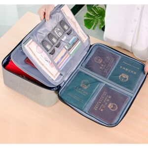 Torba do przechowywania dokumentów KipHome z zamkiem szyfrowym, otwarta, pokazująca wewnętrzne przegrody i funkcje organizacyjne - Akcesoria do walizek