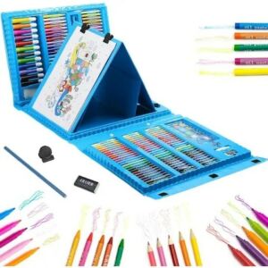 Set artistic pentru copii, 208 de piese, inclusiv creioane colorate, markere, creioane, pasteluri uleioase, vopsele acuarela, tablă de desen și multe altele - Flippy