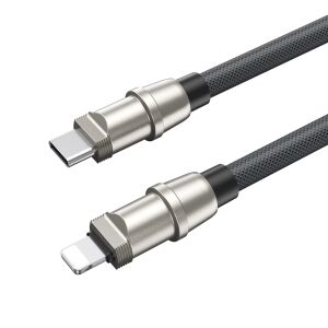 BWOO X309 - 2in1 Lightning / Type-C (USB-C) szövetkábel + tokba helyezhető csuklópánt - fekete, 30cm 122102544 - Bwoo