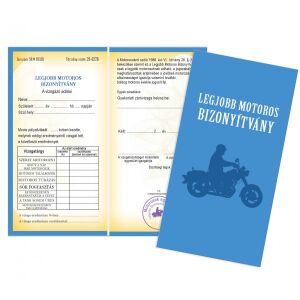 Vicces bizonyítvány a legjobb motorosnak, humoros ajándék motorosoknak - Vicces ajándék