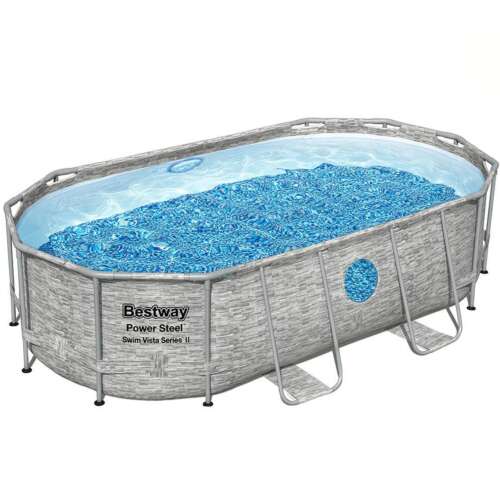 Bestway Karpathos Vista ovális Fémvázas medence ablakkal, vízforgatóval, ChemConnect adagolóval, létrával és medence takaróval 427x250x100cm (FFA651)