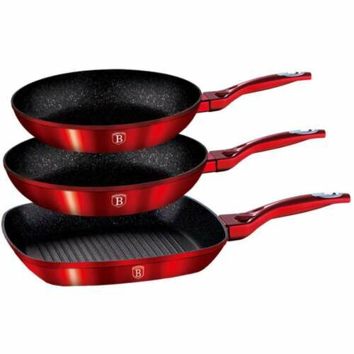 Reduced in value - Berlinger Haus BH-1289NF Metallic Burgundy Line 3 piece frying pan set 122128912