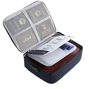 KipHome dokumentum tároló táska kombinációs zárral, nyitott nézet, amely bemutatja a rekeszeket és zsebeket dokumentumok, útlevelek, kártyák és egyéb értékek rendezéséhez - Bőrönd kiegészítő